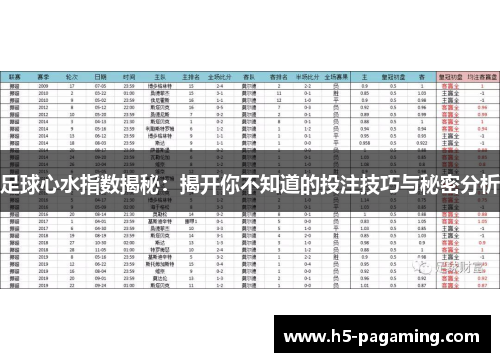 足球心水指数揭秘:揭开你不知道的投注技巧与秘密分析 足球心水指数揭秘:揭开你不知道的投注技巧与秘密分析