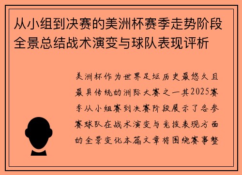 从小组到决赛的美洲杯赛季走势阶段全景总结战术演变与球队表现评析